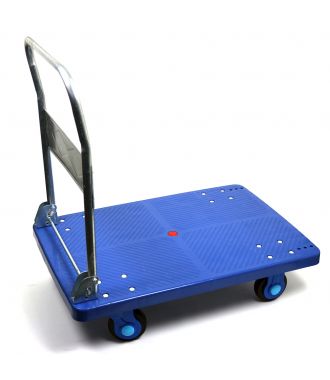 Plastic platform trolley with collapsible handlebar, 300 kg load capacity
